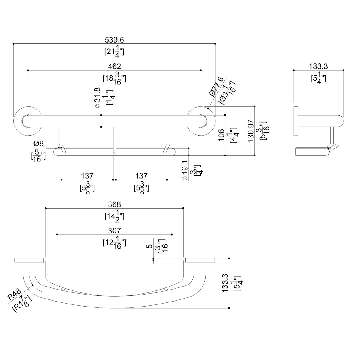 18" Safety Grab Bar with Built-In Shelf for Shower or Bath