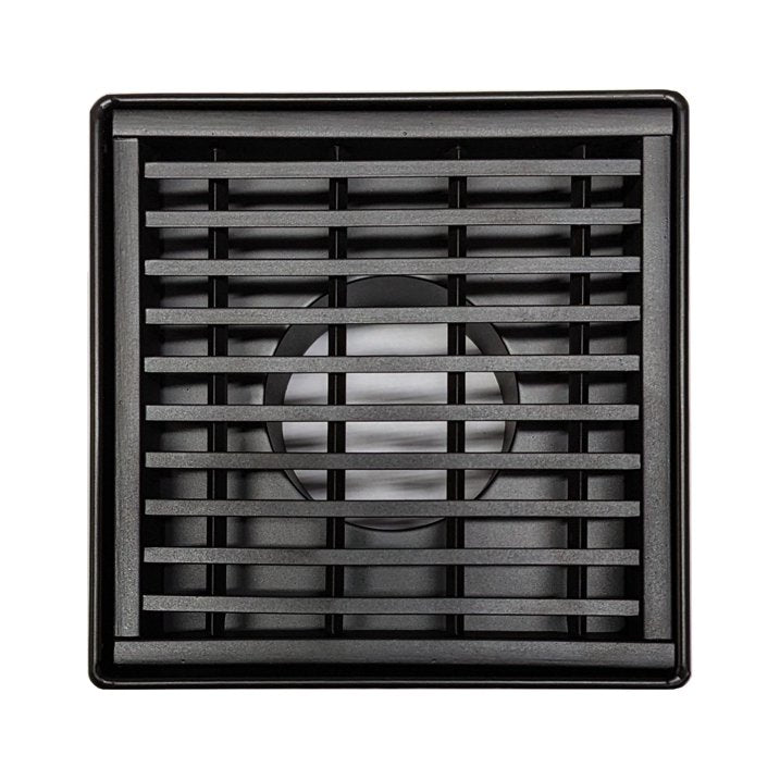 4 Inch Matte Black Square Shower Drain Kit with Hair Trap and Base Flange – Linear Wedge Design