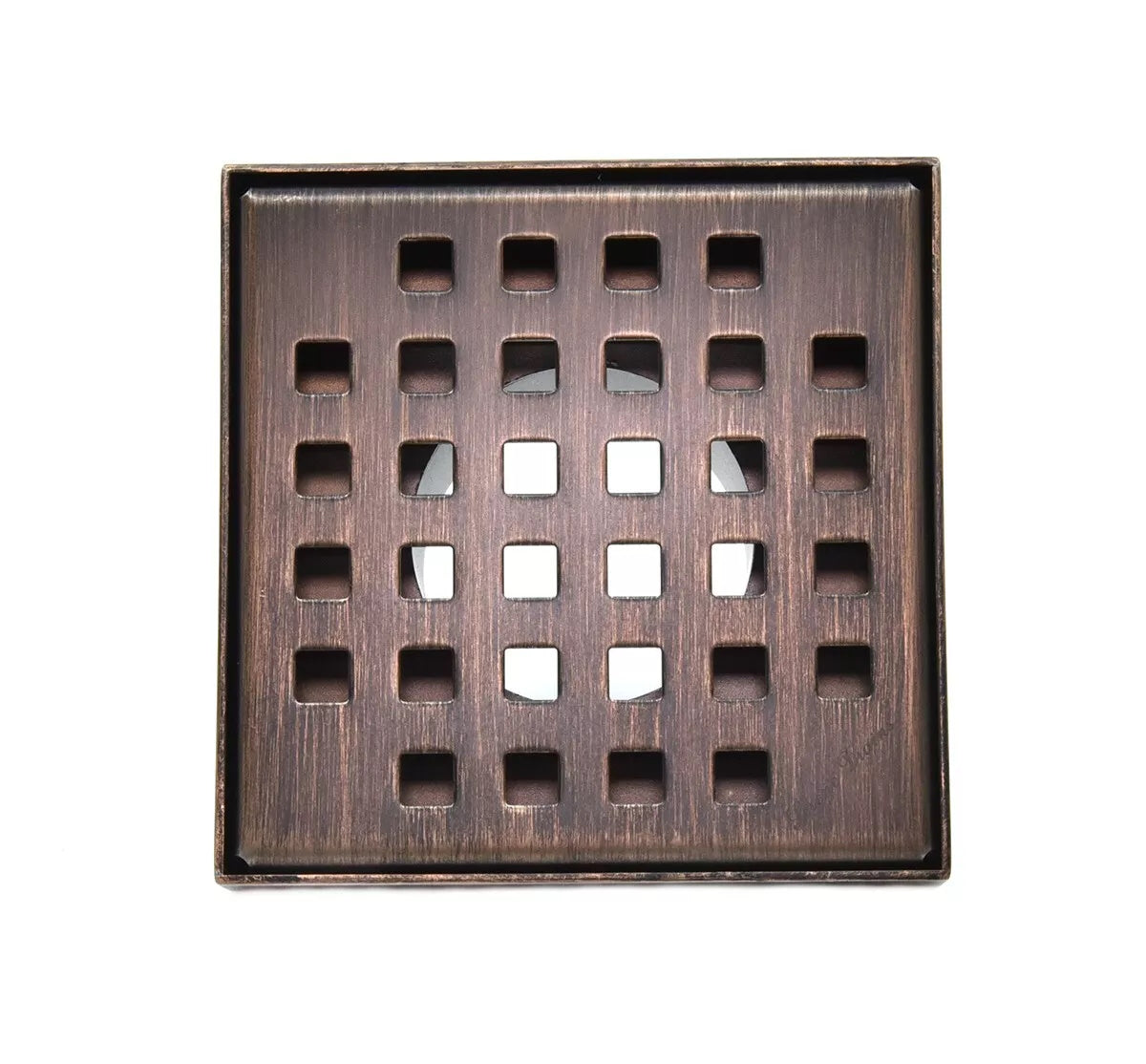 4 Inch Bronze Square Shower Drain Kit with Hair Trap and Base Flange – Traditional Square Design