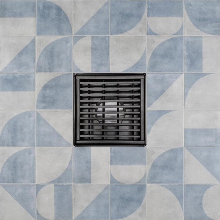 4 Inch Matte Black Square Shower Drain Kit with Hair Trap and Base Flange – Linear Wedge Design