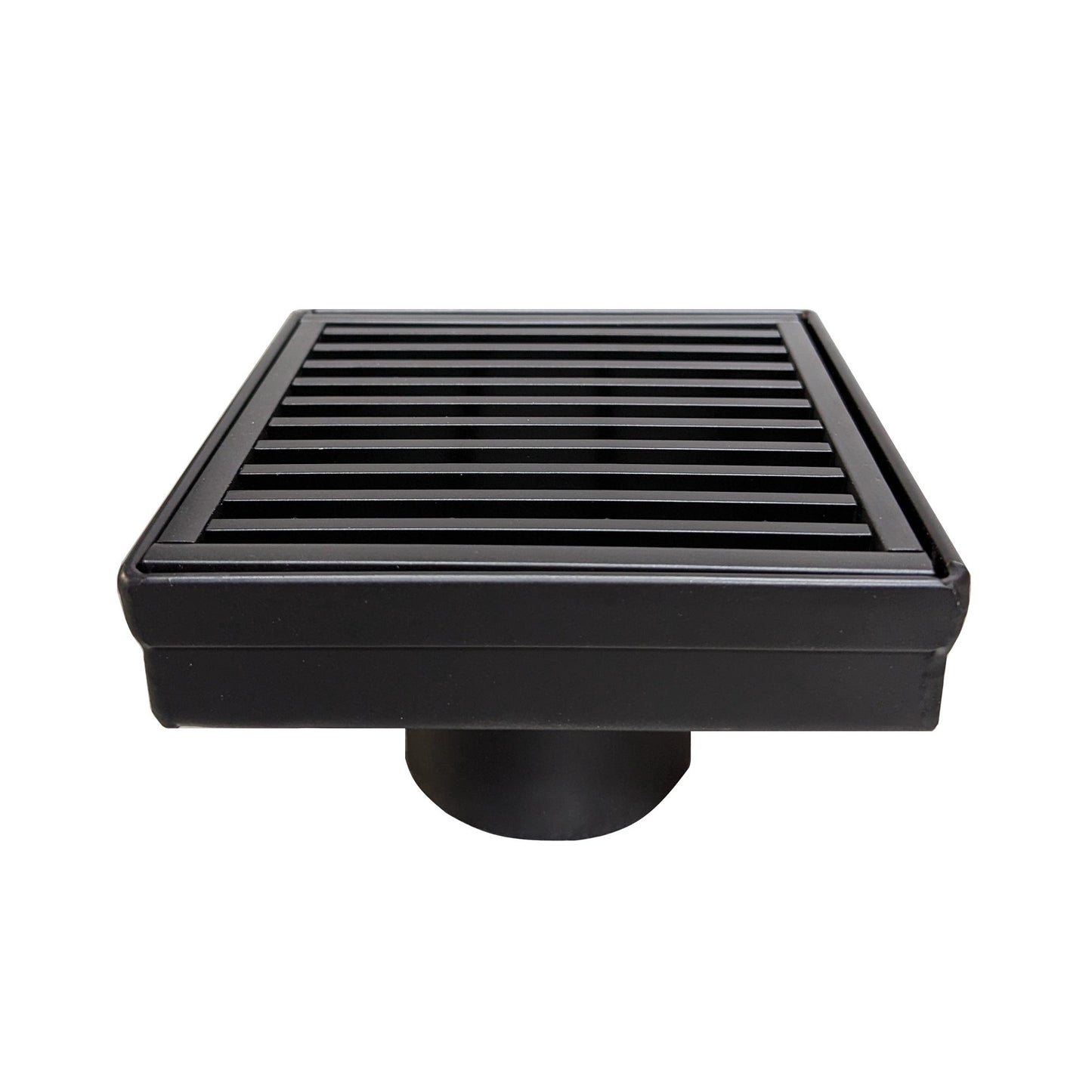4 Inch Matte Black Square Shower Drain Kit with Hair Trap and Base Flange – Linear Wedge Design