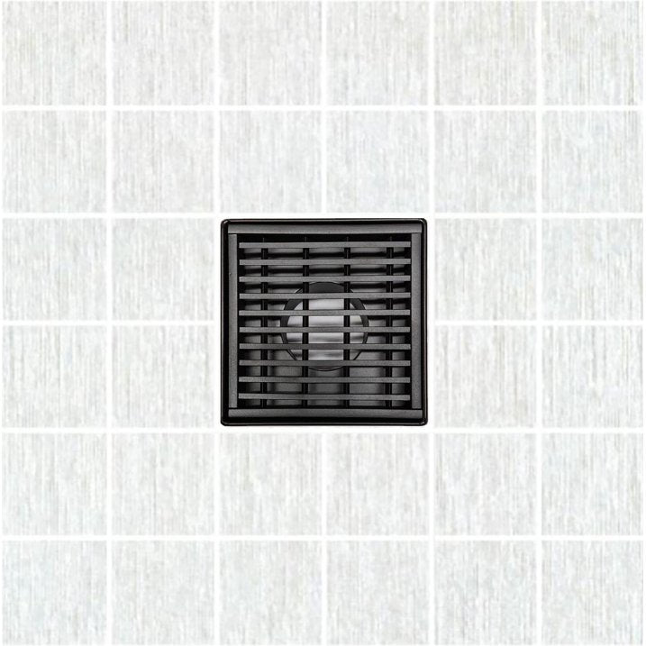 4 Inch Matte Black Square Shower Drain Kit with Hair Trap and Base Flange – Linear Wedge Design