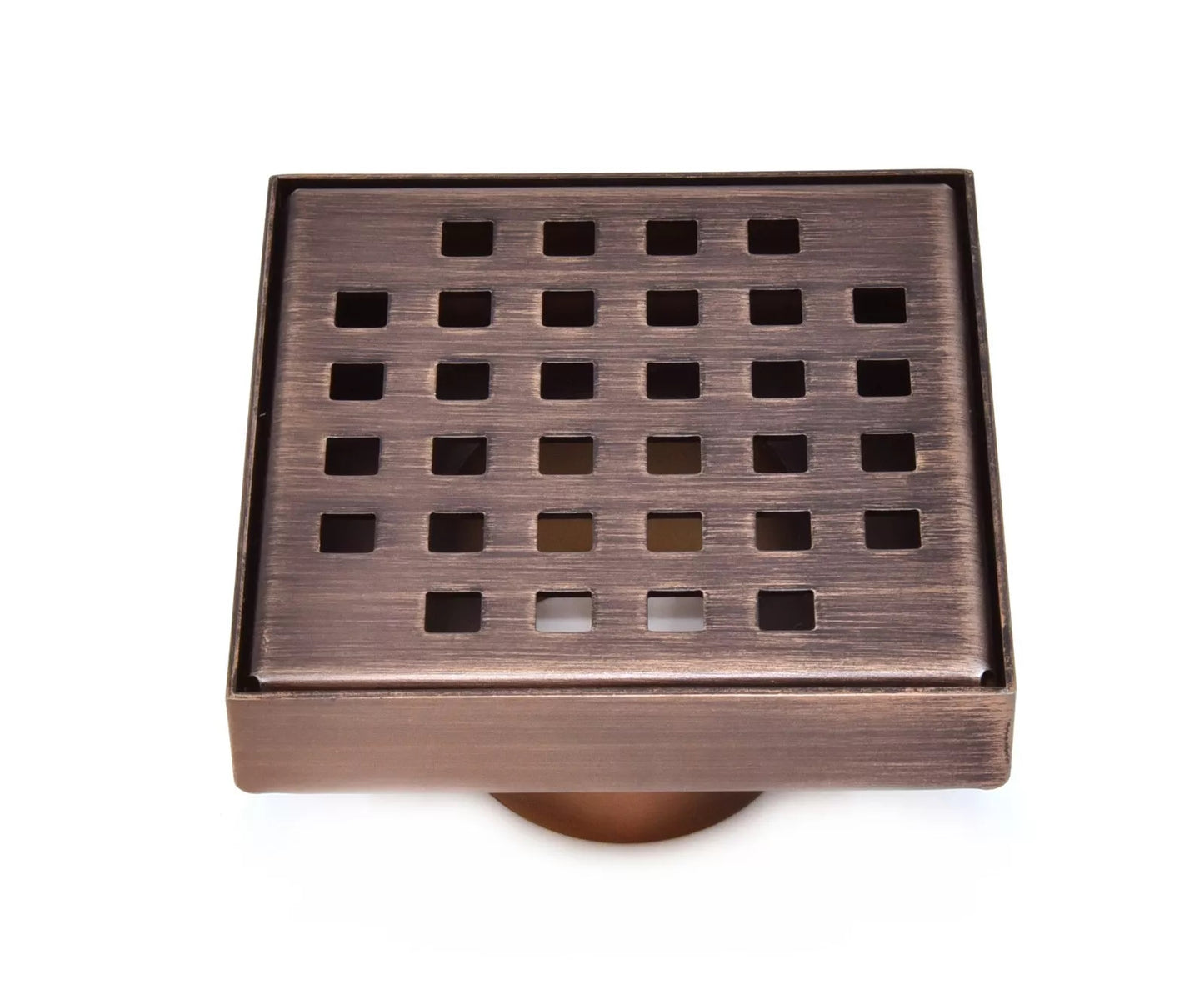 4 Inch Bronze Square Shower Drain Kit with Hair Trap and Base Flange – Traditional Square Design