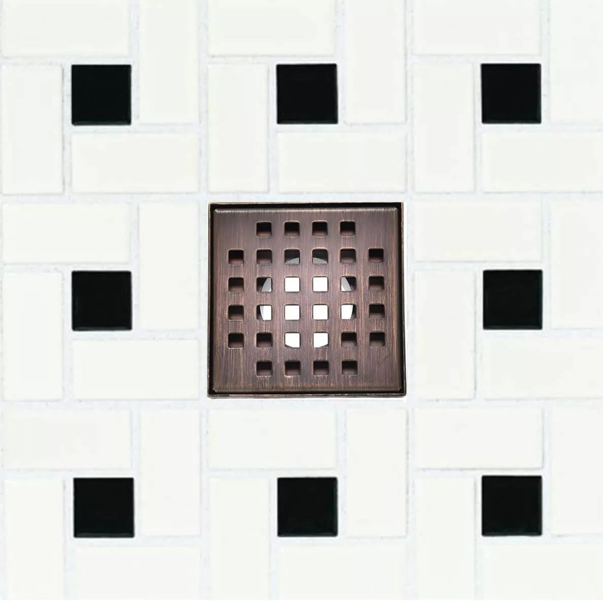 4 Inch Bronze Square Shower Drain Kit with Hair Trap and Base Flange – Traditional Square Design