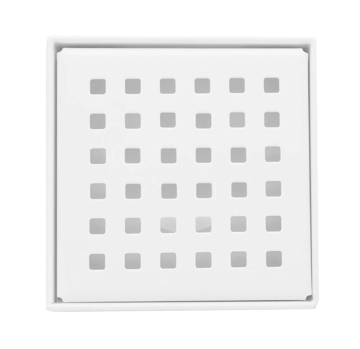 4 Inch Matte White Square Shower Drain Kit with Hair Trap and Base Flange – Traditional Square Design