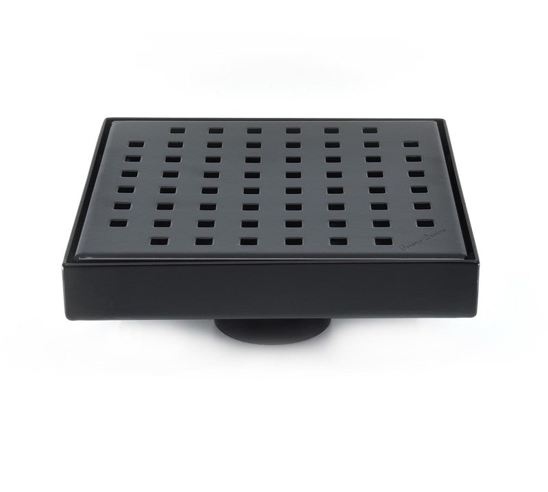 6 Inch Matte Black Square Shower Drain with Hair Trap and Base Flange Kit – Traditional Square Design