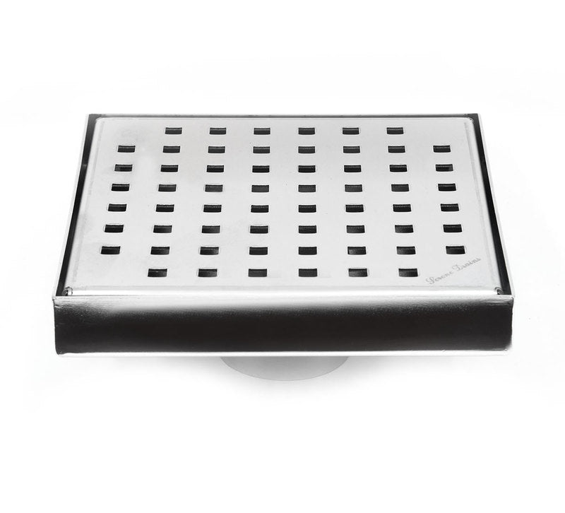 6 Inch Chrome Square Shower Drain with Hair Trap and Base Flange Kit – Traditional Square Design