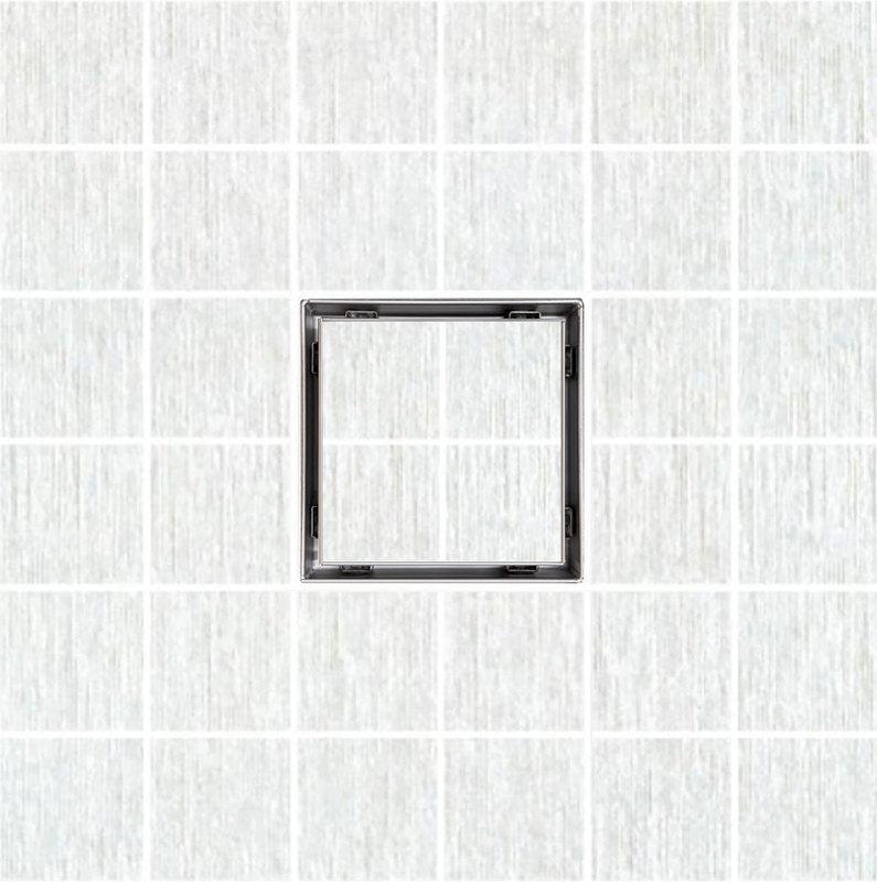 4 Inch Brushed Tile Insert Square Shower Drain with Hair Trap and Base Flange Kit