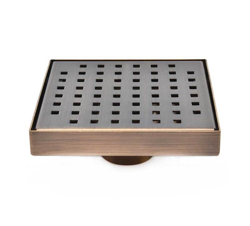 6 Inch Bronze Square Shower Drain with Hair Trap and Base Flange Kit – Traditional Square Design