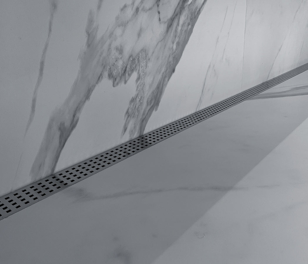 39 Inch Linear Drain Square Design Brushed Stainless Steel, Drains Unlimited