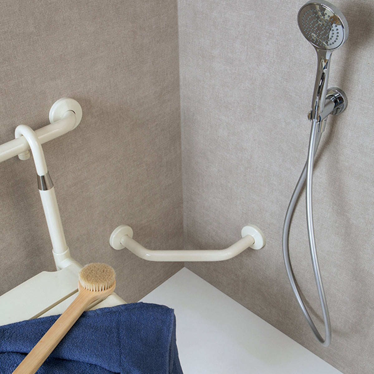 Corner Support Shower Grab Bar or Foot Rest, 9" Vinyl Coated, Anti-Microbial, White