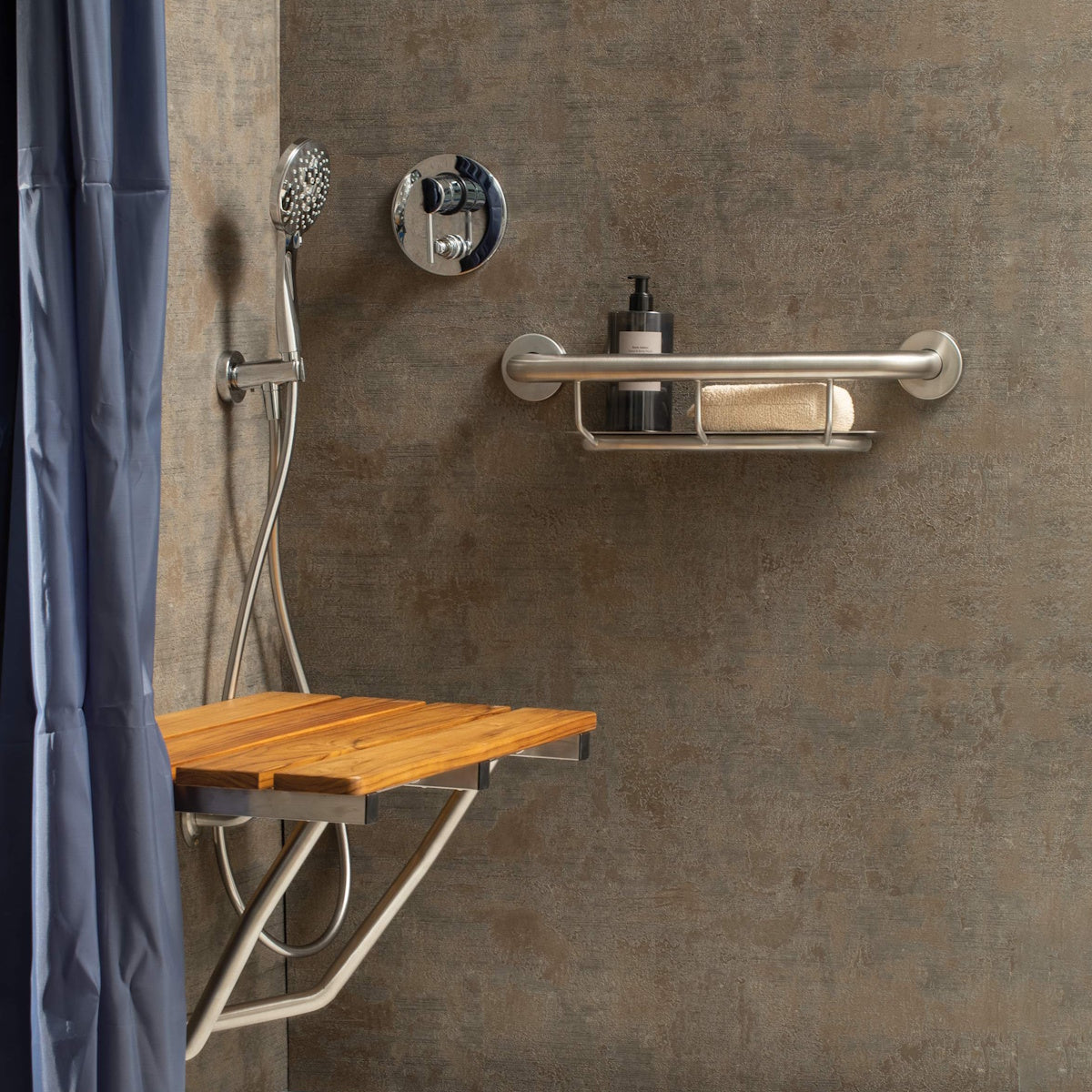 18 Inch Safety Grab Bar with Built-In Shelf for Shower or Bath