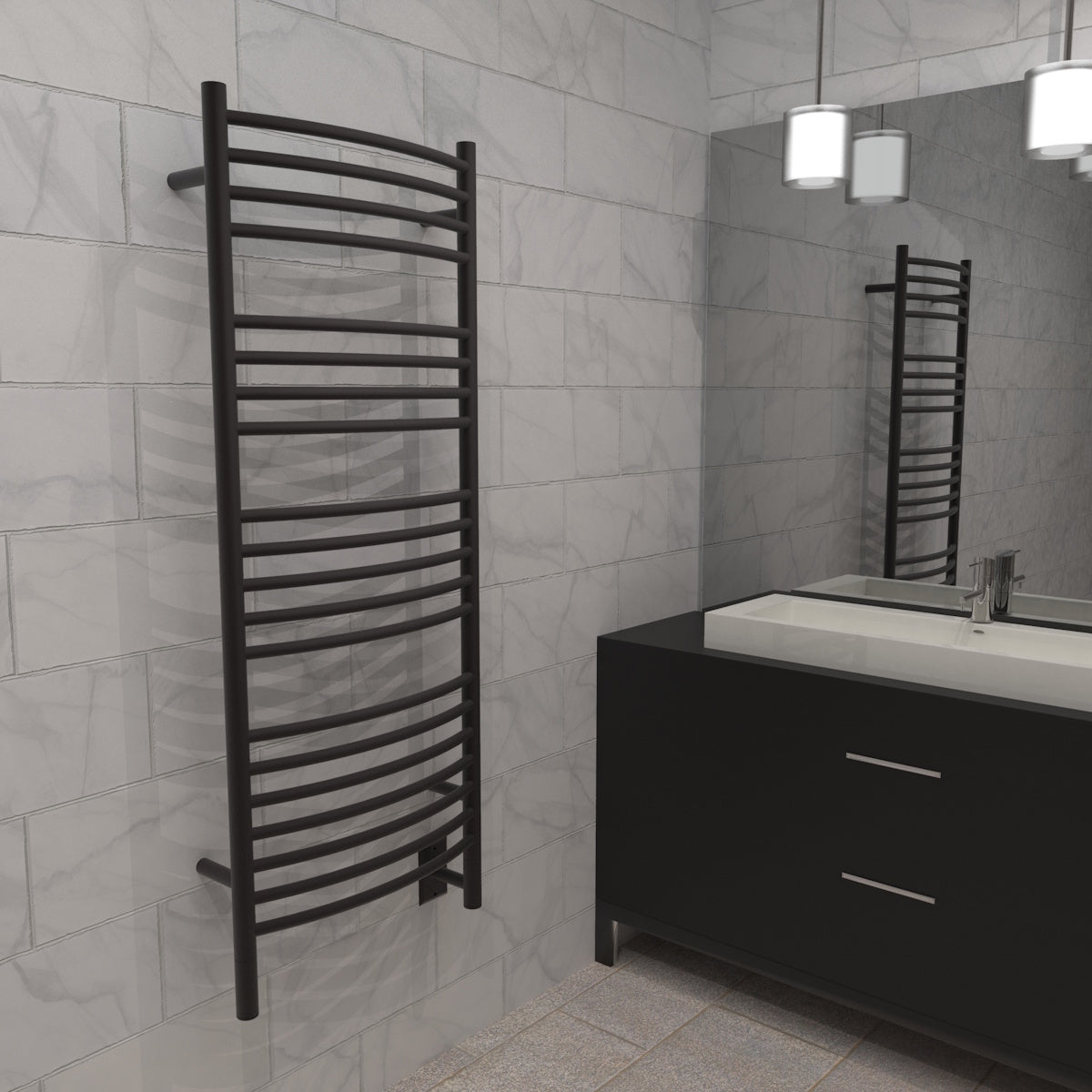 Amba Jeeves D Curved Large Towel Warmer, Hardwired, 20 Bars, W 21" H 53"