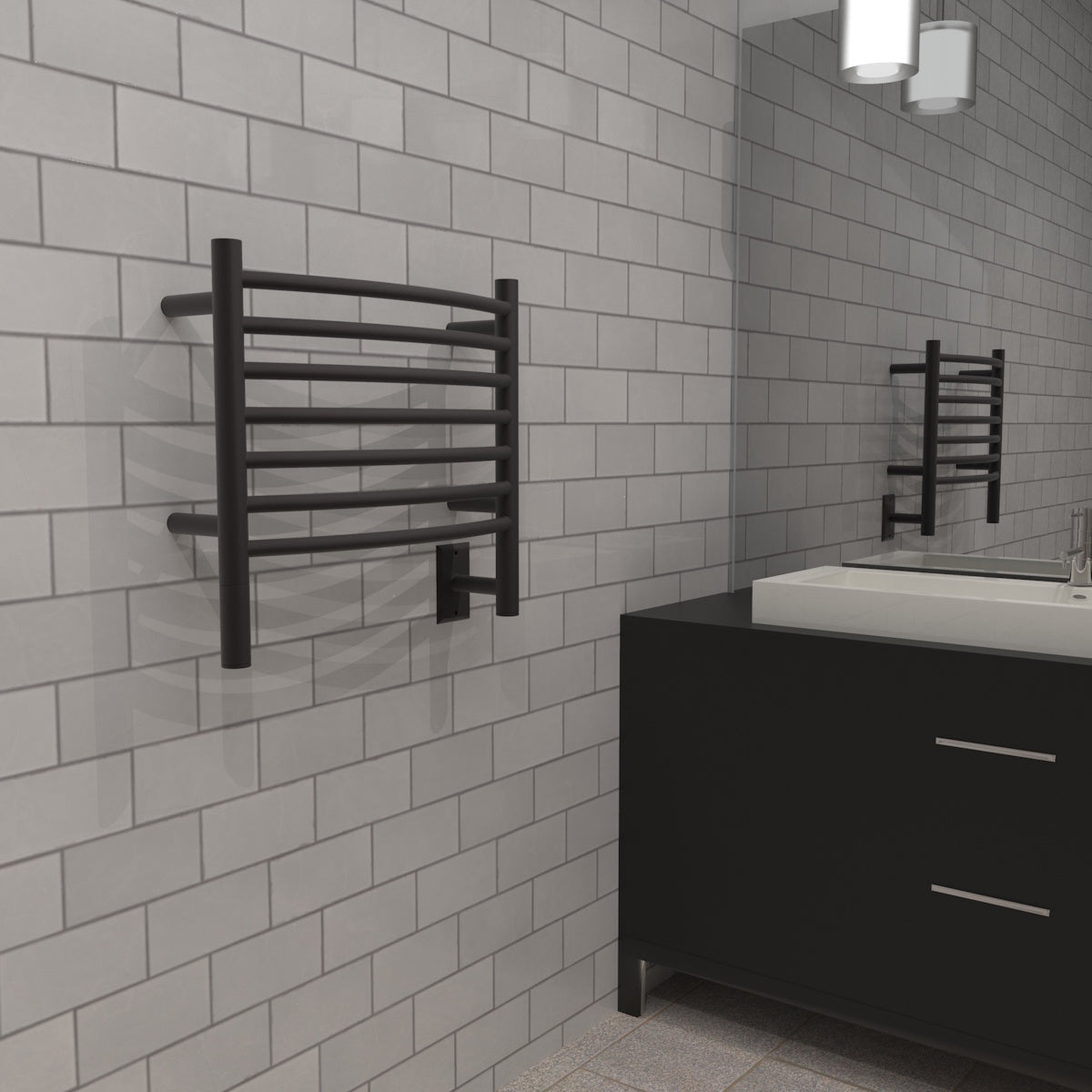 Amba Jeeves H Curved Wall Mounted Towel Warmer, 7 Bars, Hardwired, 21" W x 18" H