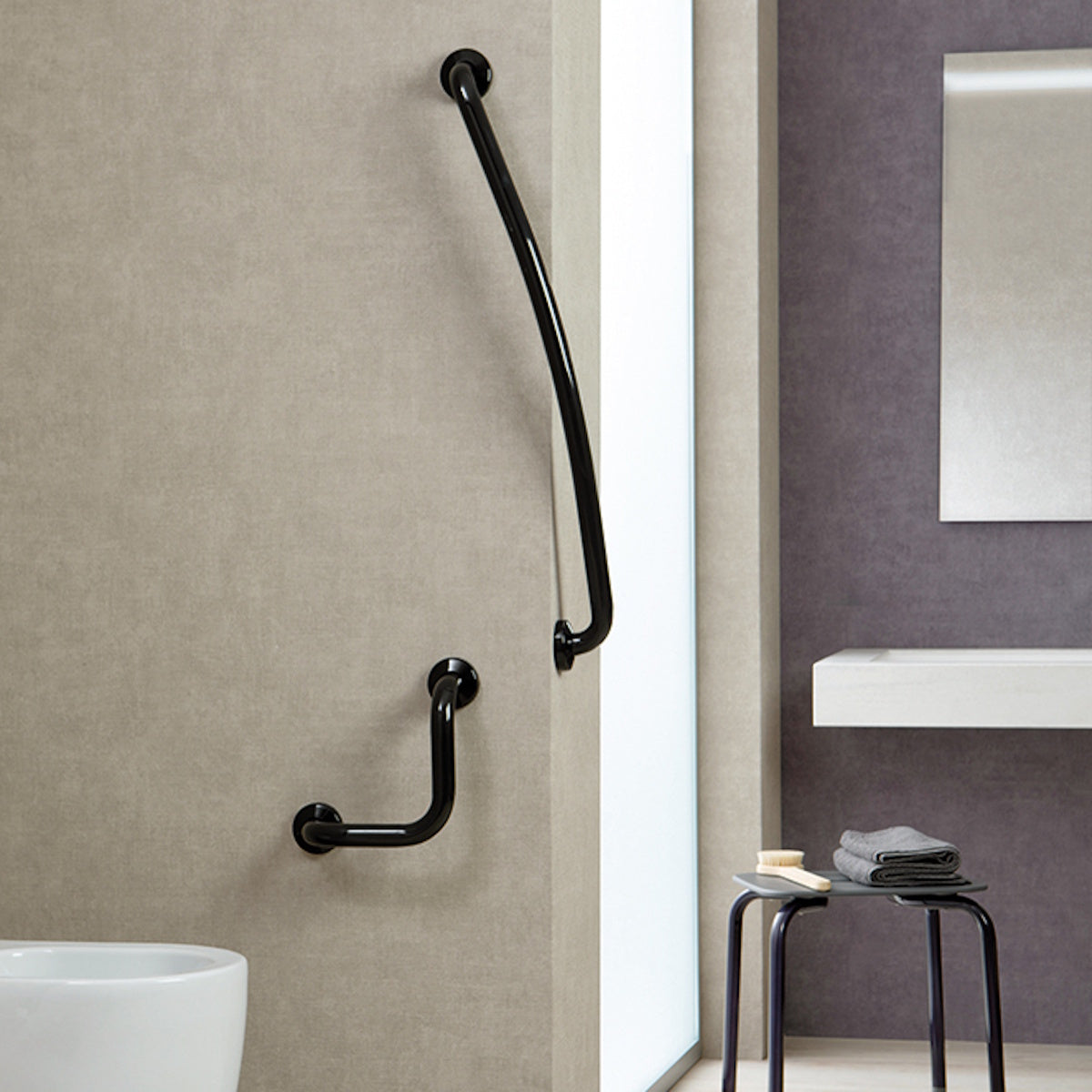 White L-Shaped Grab Bar Foot Rest, 7" x 7", for Shower and Toilet, Anti-Microbial Vinyl-Coated