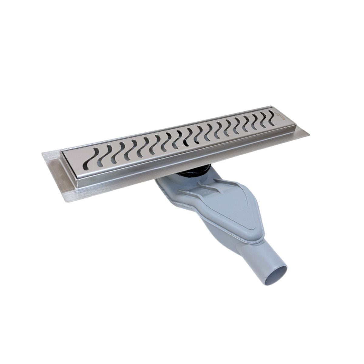 SereneDrains Brushed Linear Drains, Horizontal Side Outlet, Ocean Wave Design