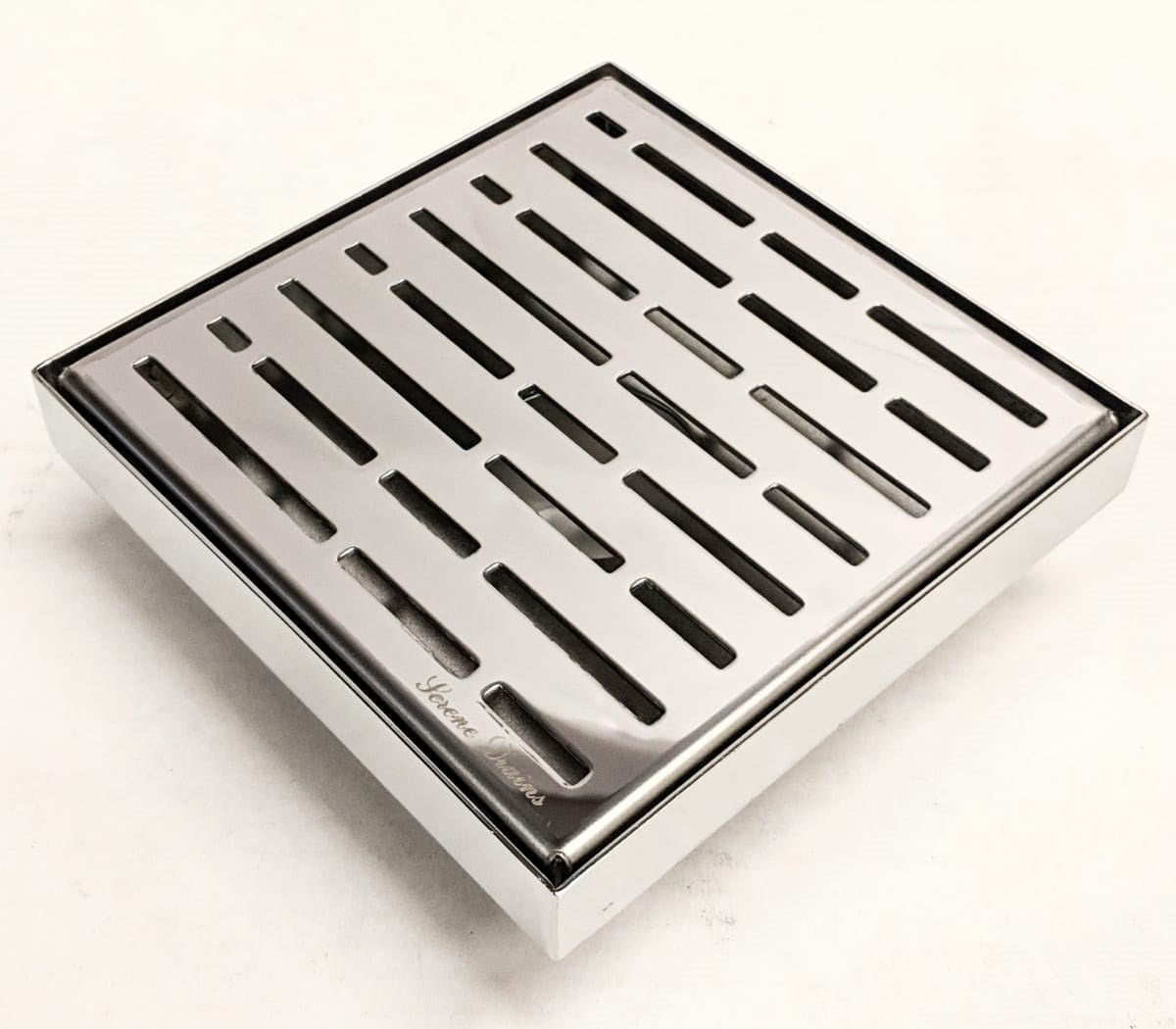 6 Inch Polished Square Shower Drain with Hair Trap and Base Flange Kit – Broken Lane Design