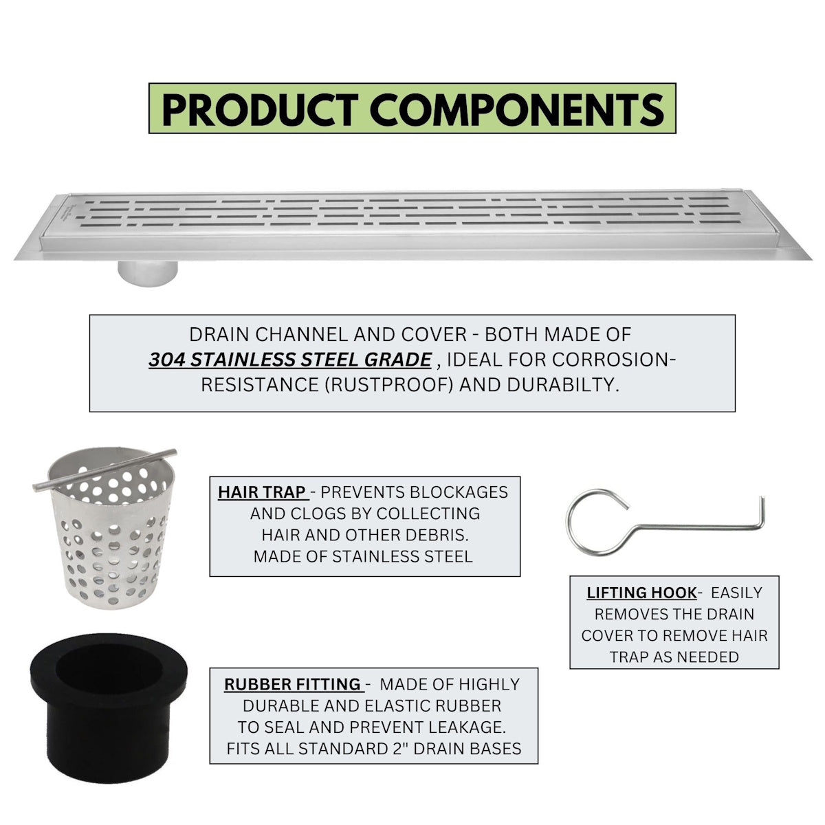 Offset Linear Drain Kit with Hair Trap and Flange Base