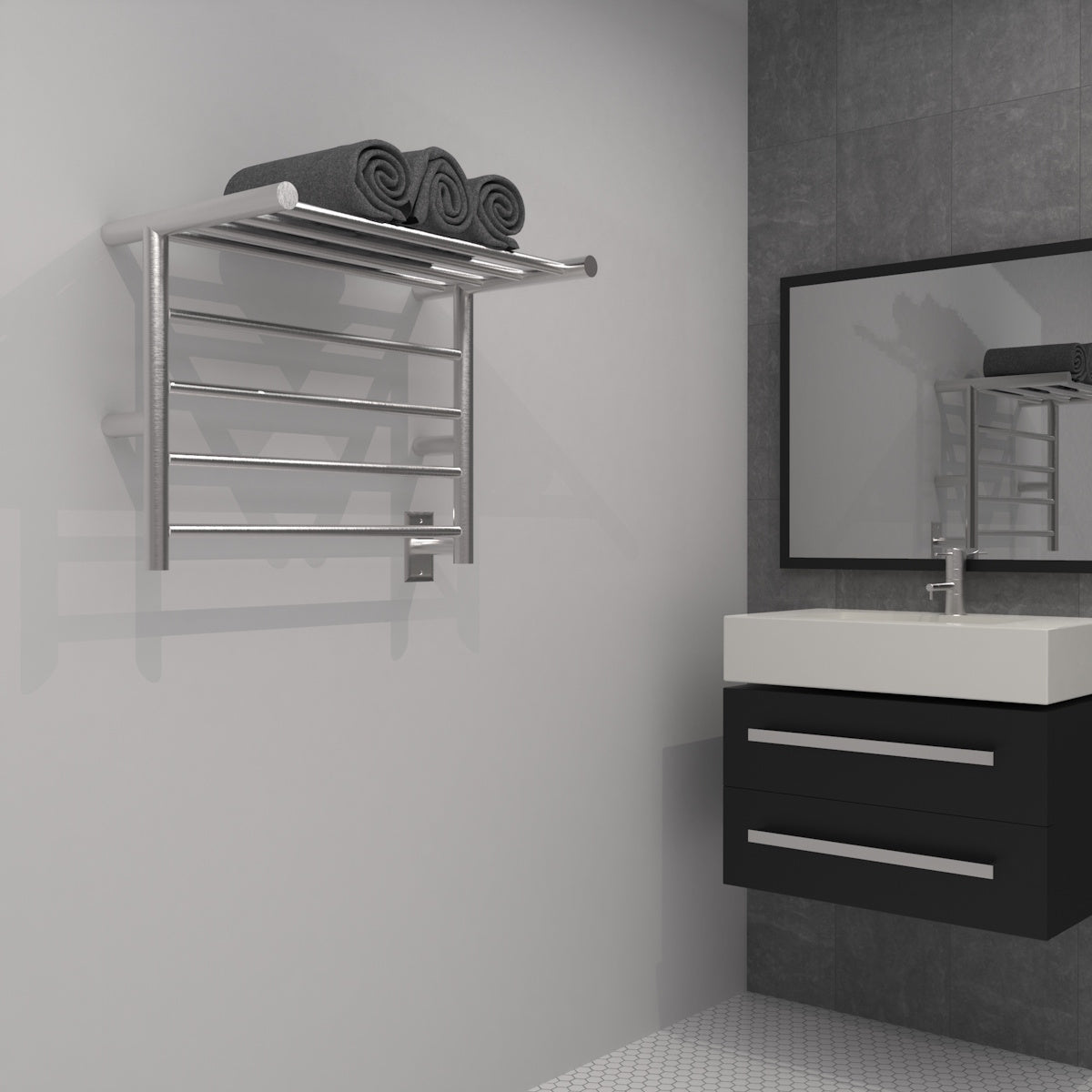 Shelf Towel Radiator, Amba Radiant Electric Towel Radiator with Shelf, 8 Bar