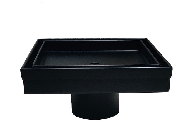 5 Inch Matte Black Tile Insert Square Shower Drain with Hair Trap and Base Flange Kit