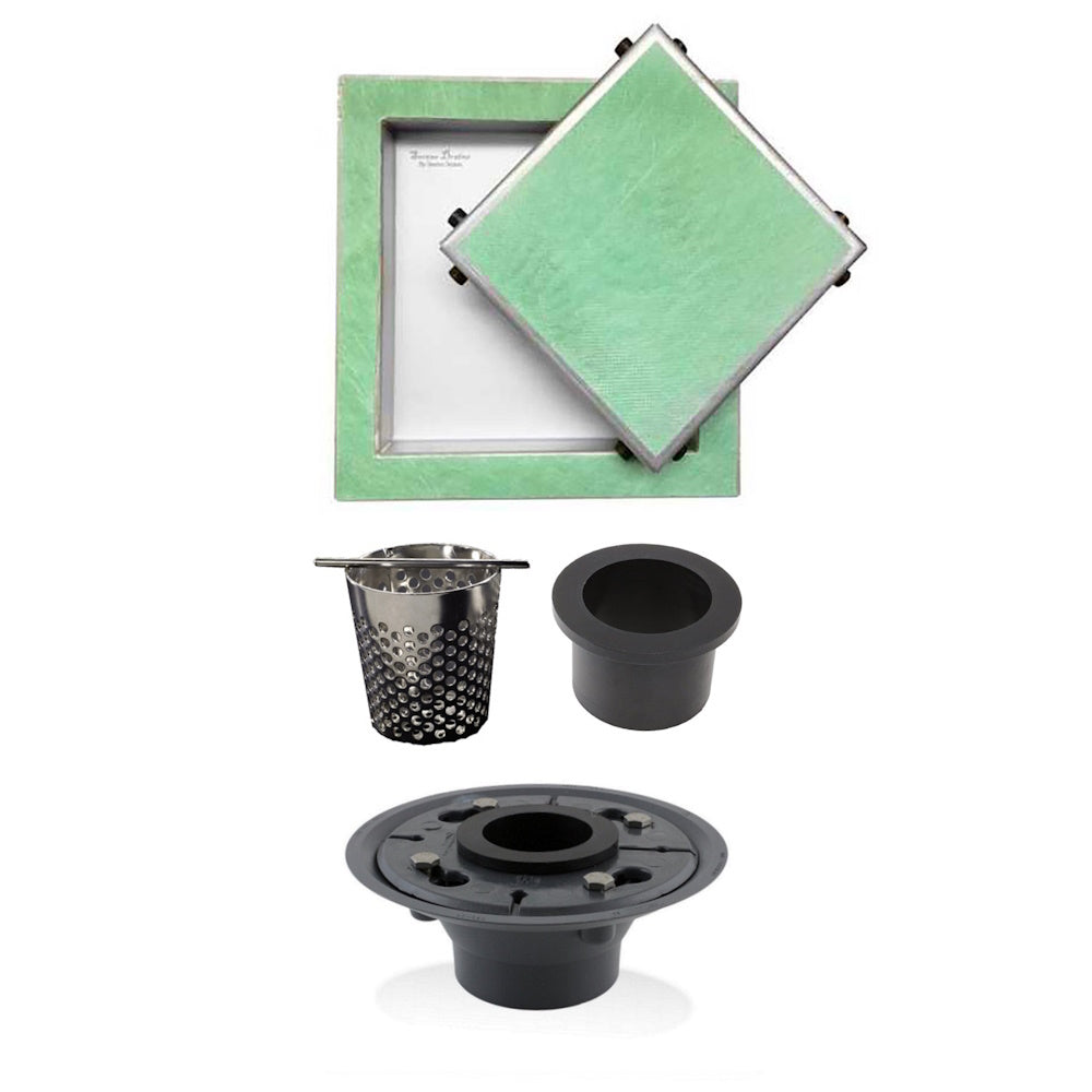 6 Inch Invisible Infinity Square Shower Drain with Hair Trap and Base Flange Kit