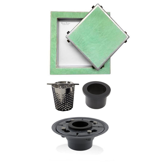 6 Inch Invisible Infinity Square Shower Drain with Hair Trap and Base Flange Kit