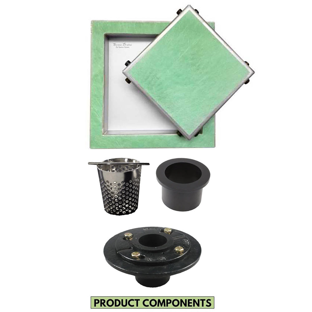 6 Inch Invisible Infinity Square Shower Drain with Hair Trap and Base Flange Kit