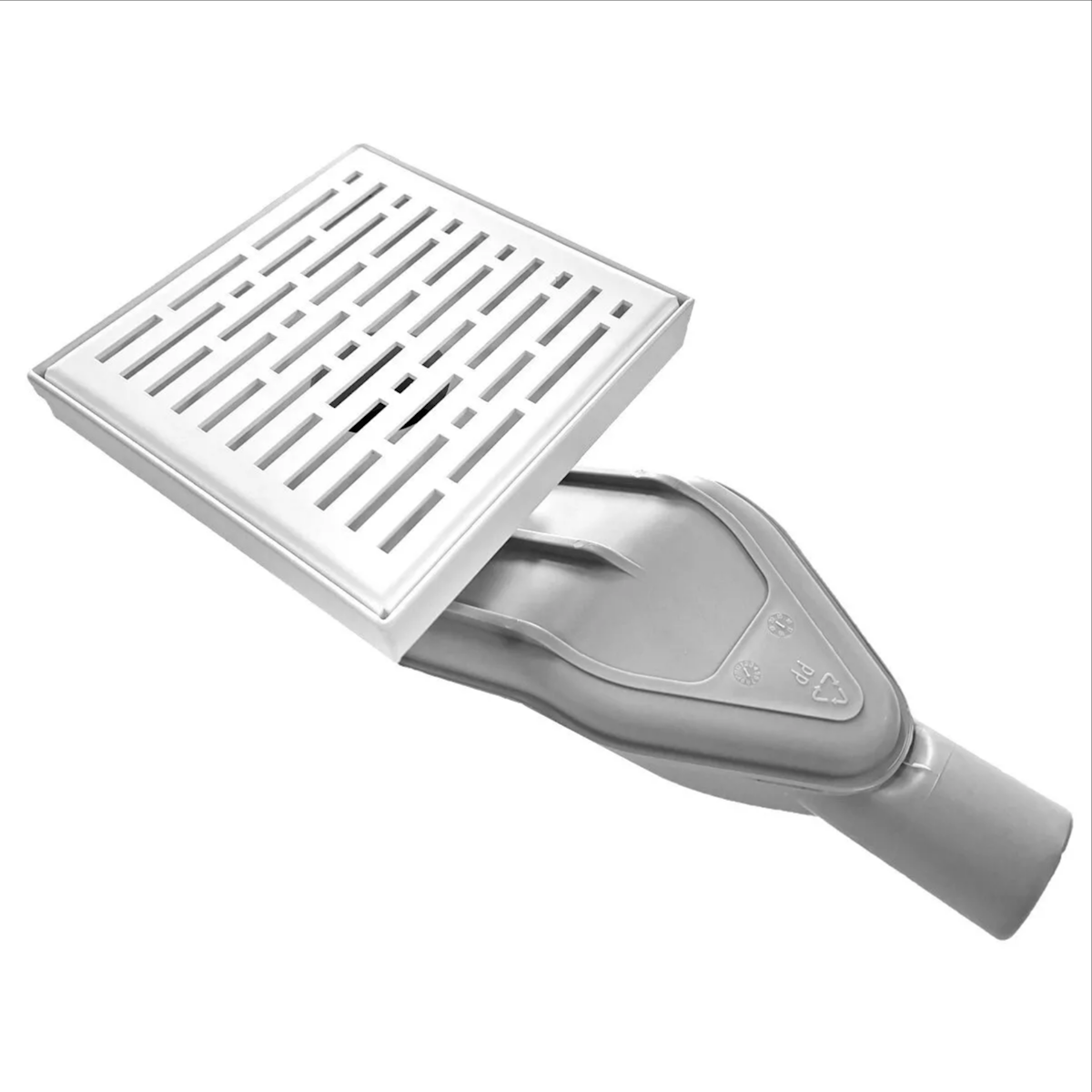 SereneDrains Horizontal Side Discharge Outlet Converter for Shower Drains Matte White Square Drains