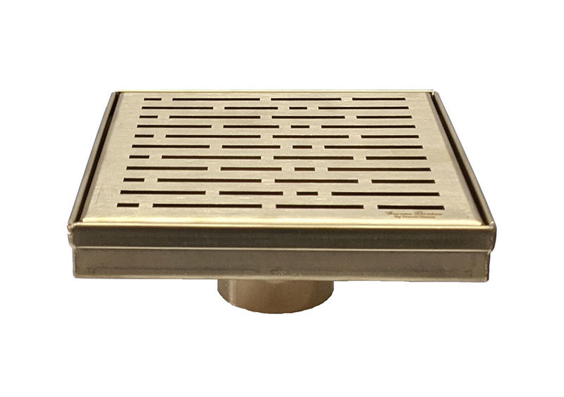 6 Inch Satin Gold Square Shower Drain with Hair Trap and Base Flange Kit – Broken Lane Design
