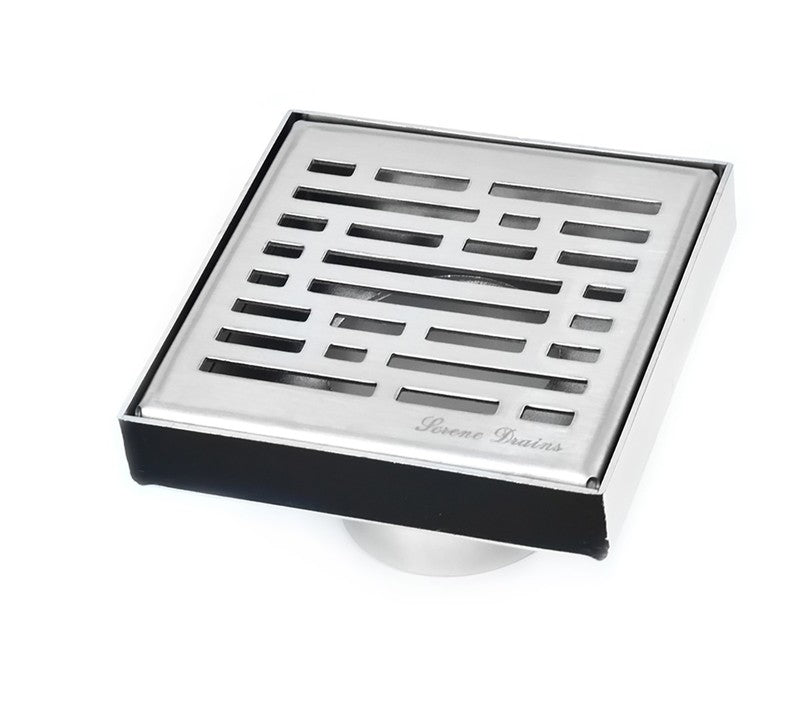 4 Inch Brushed Square Shower Drain Kit with Hair Trap and Base Flange – Broken Lane Design