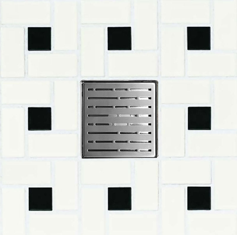 6 Inch Brushed Square Shower Drain with Hair Trap and Base Flange Kit – Broken Lane Design