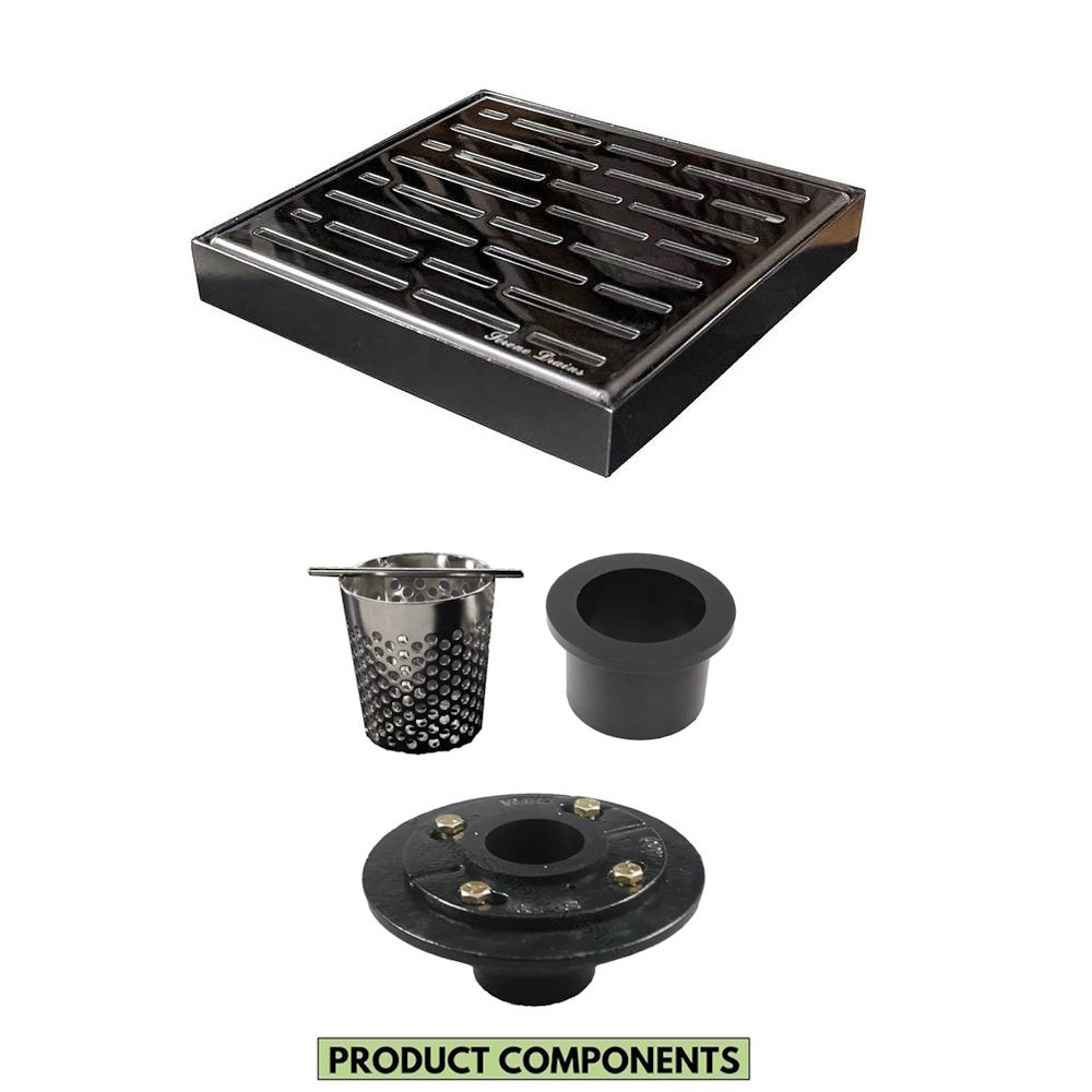 6 Inch Polished Square Shower Drain with Hair Trap and Base Flange Kit – Broken Lane Design