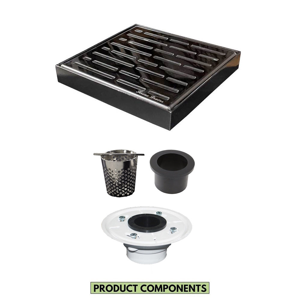 6 Inch Polished Square Shower Drain with Hair Trap and Base Flange Kit – Broken Lane Design