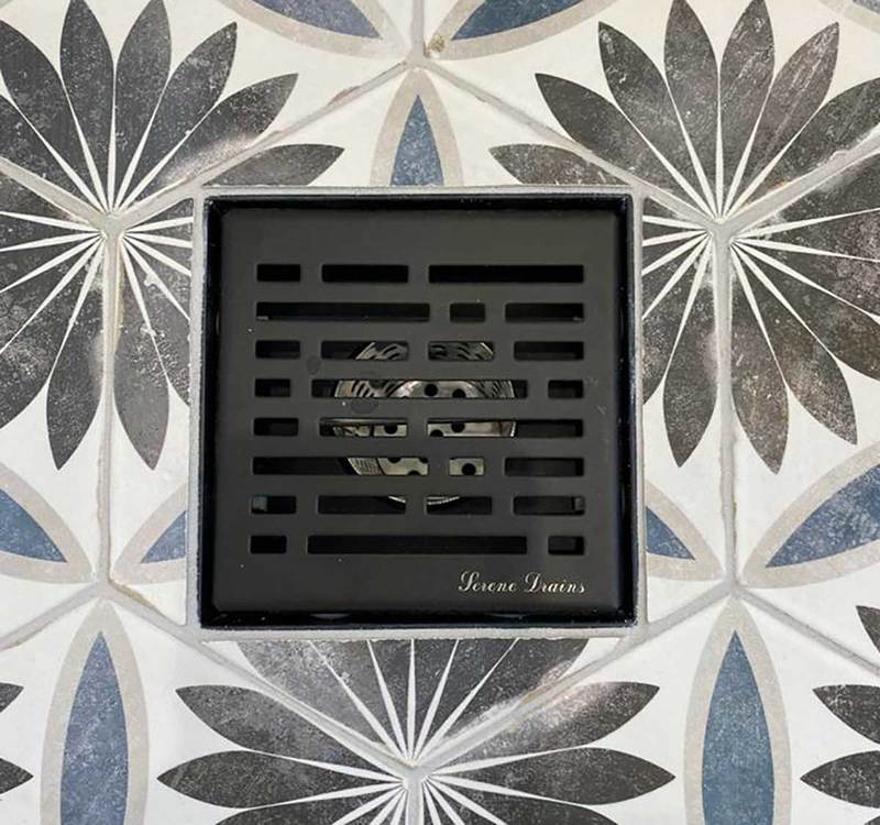 4 Inch Matte Black Square Shower Drain Kit with Hair Trap and Base Flange – Broken Lane Design