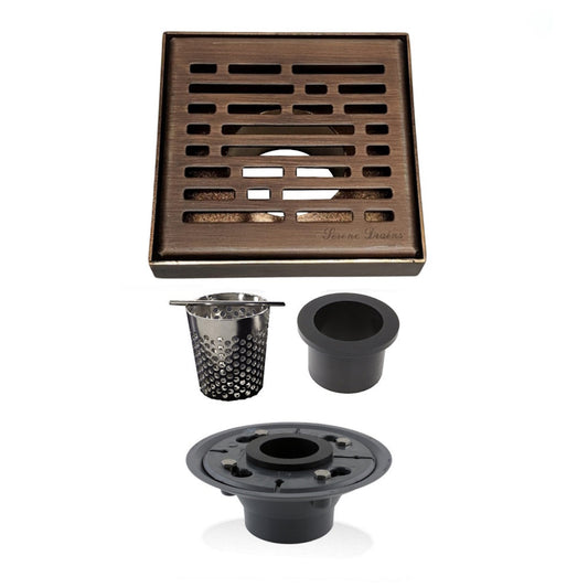 4 Inch Bronze Square Shower Drain Kit with Hair Trap and Base Flange – Broken Lane Design