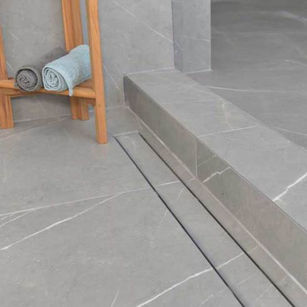 Matte White Tile Insert Linear Shower Drain Kit with Hair Trap and Flange Base