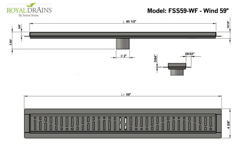 SereneDrains Linear Shower Drain with Hair Trap Set Wind Design