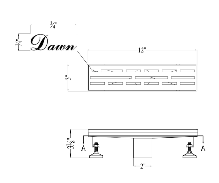24 Inch Linear Drain with Adjustable Feet, Luxury Polished Finish Drain, Dawn USA LAN240304