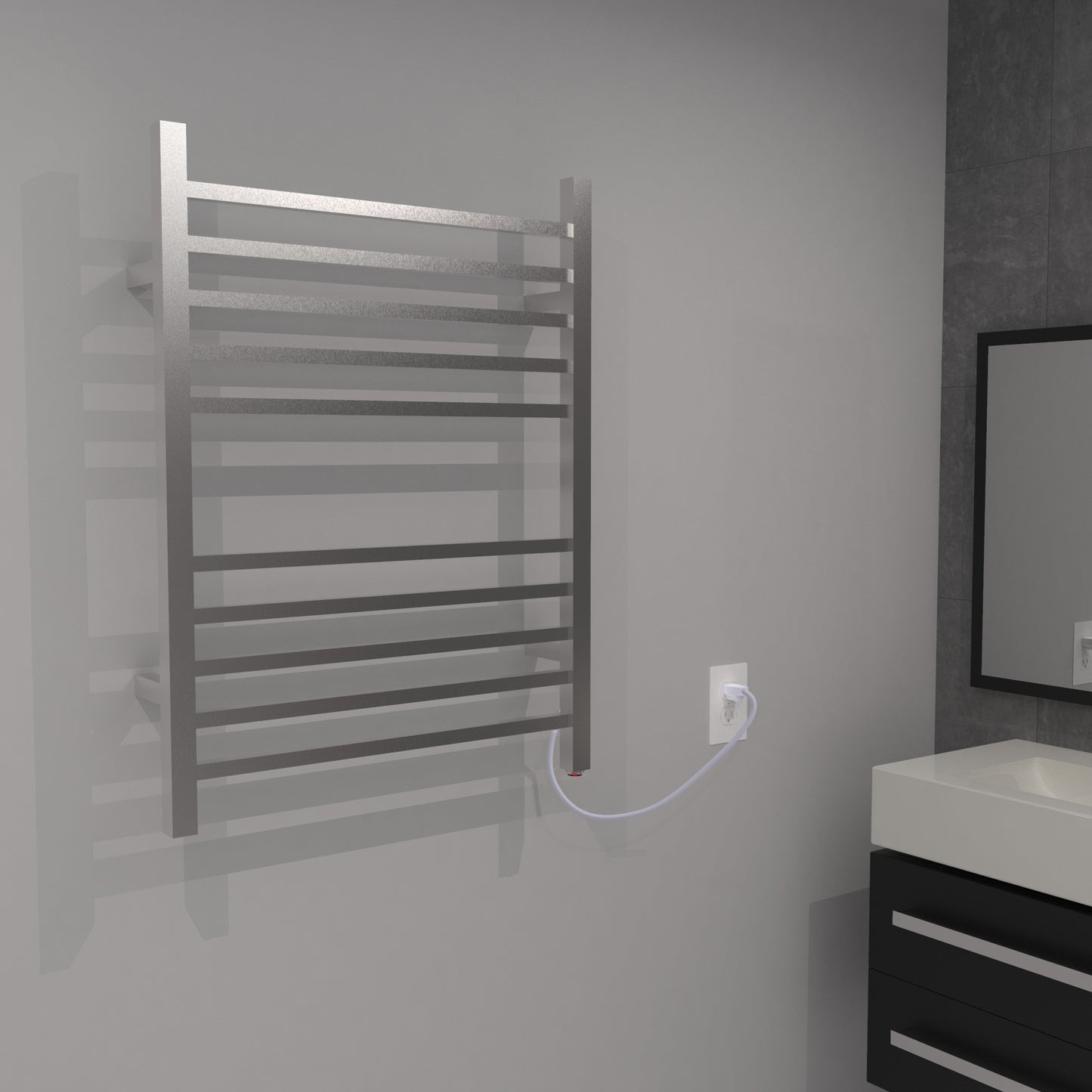 Polished Towel Warmer, Amba Radiant Square Plug-in Straight 10 Bar Towel Warmer