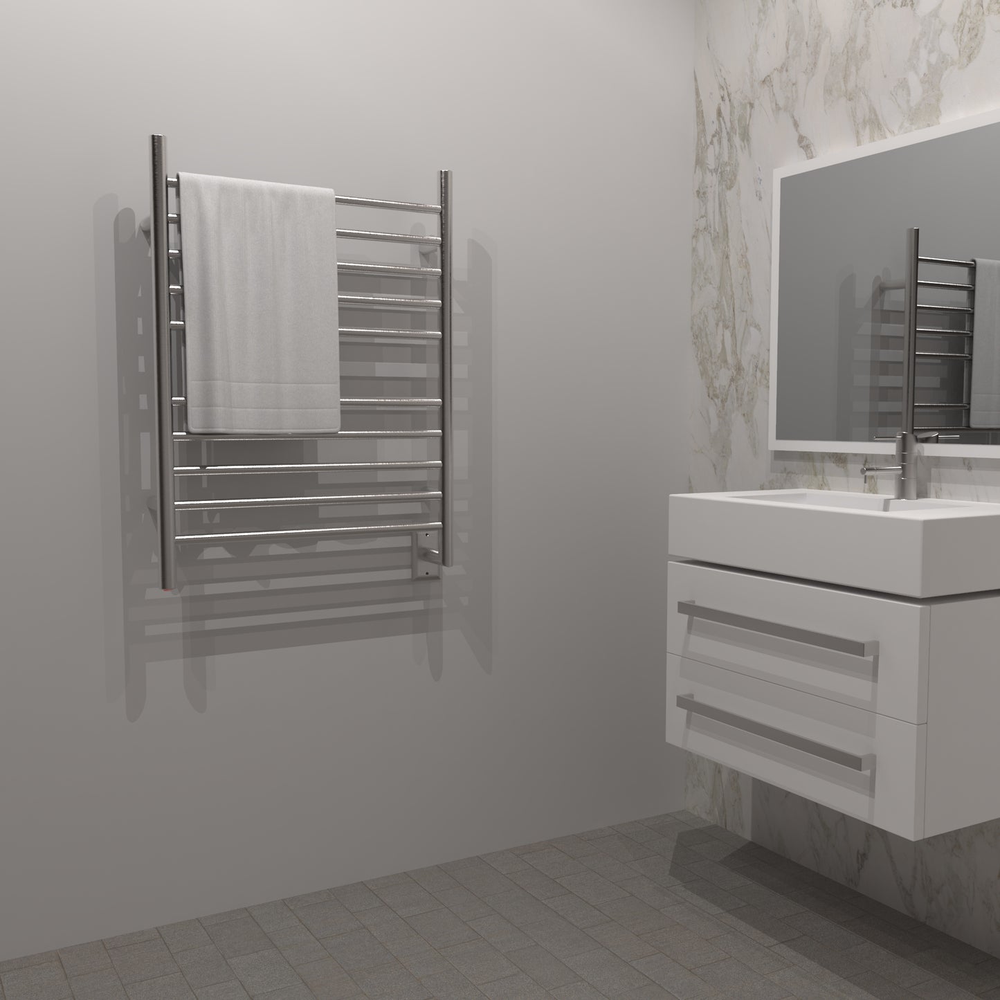 Brushed Towel Warmer, Amba Radiant Hardwired Straight, 10 Bar Towel Warmer