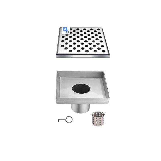 Dawn 5 Inch Square Shower Drain Rhone River Series LRE050504 (push-in) Polished Satin Finish