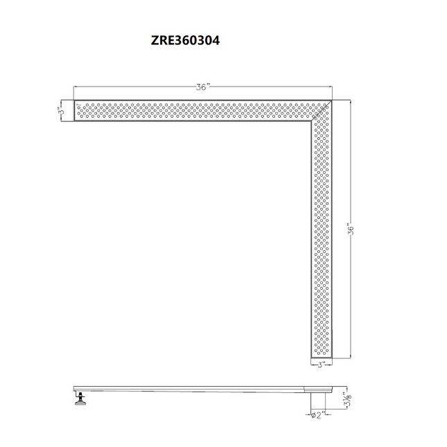 Corner Shower Drain, Dawn Rhone River Series, L-Shaped Linear Shower Drain, 36 Inch