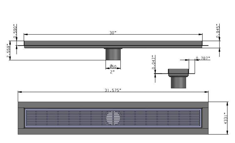30 Inch Polished Chrome Linear Shower Drain in Wedge Design by SereneDrains
