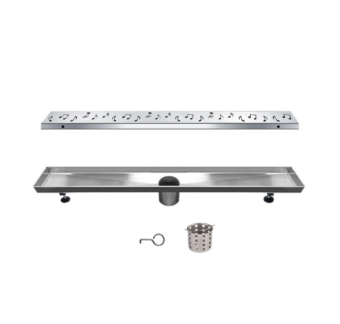 Dawn 36 Inch Linear Shower Drain, Seine River Series, Polished Satin