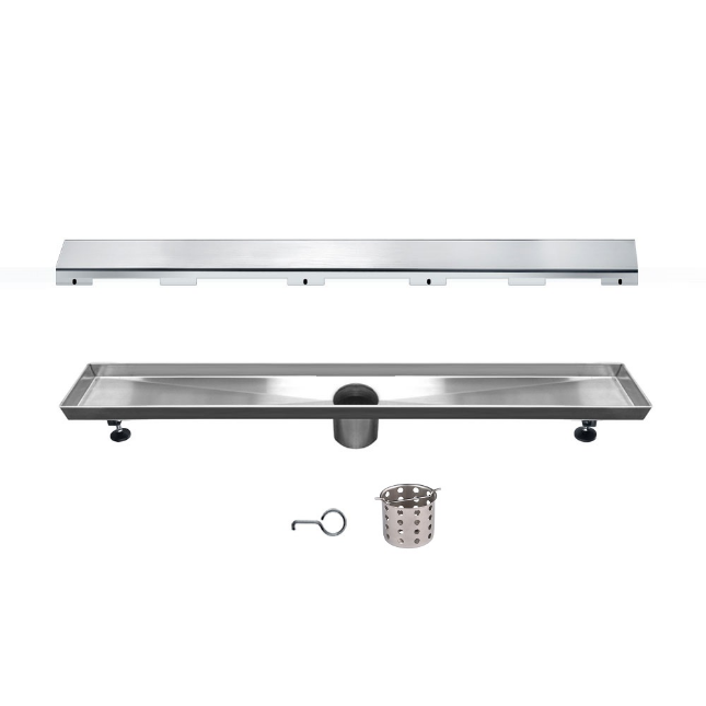 24 Inch Linear Drain with Adjustable Feet, Luxury Polished Finish Drain, Dawn USA LVA240304