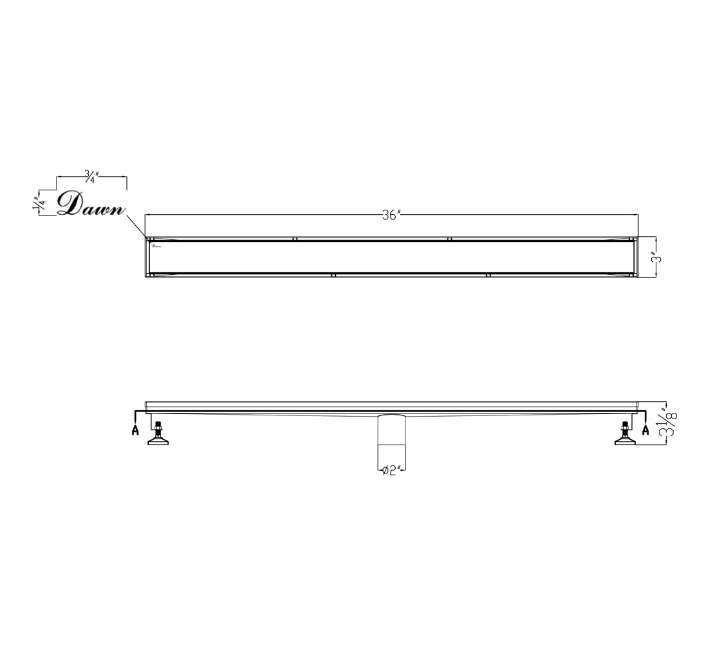 Dawn® 36 Inch Linear Shower Drain, Volga River Series, Polished Satin Finish
