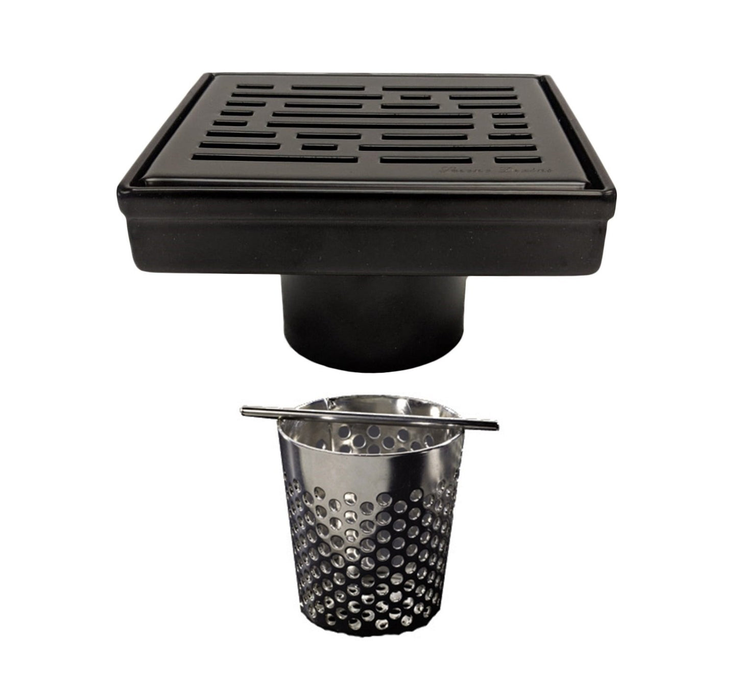 4 Inch Matte Black Square Shower Drain with Hair Trap Set (3 Designs)