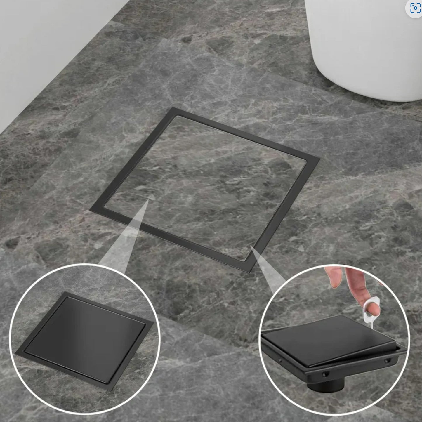 Black Stainless Steel 4 Inch and 6 Inch Shower Drains, Solid Flat Cover