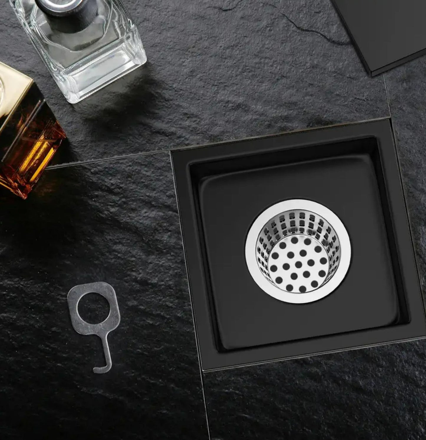 Black Stainless Steel 4 Inch and 6 Inch Shower Drains, Solid Flat Cover