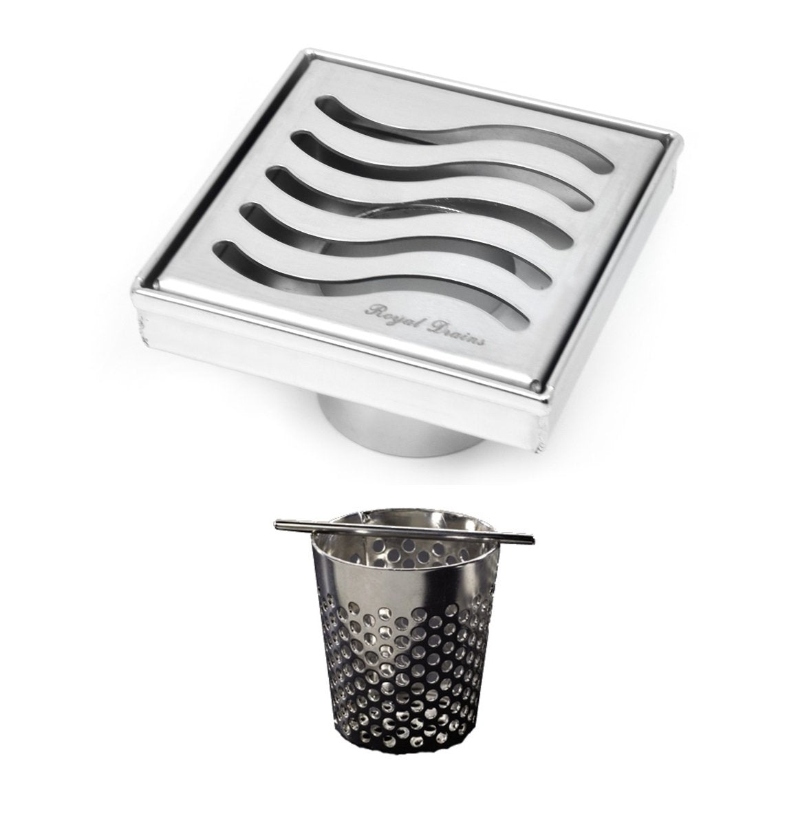 4 Inch Brushed Nickel Square Shower Drain with Hair Trap Set (4 Design